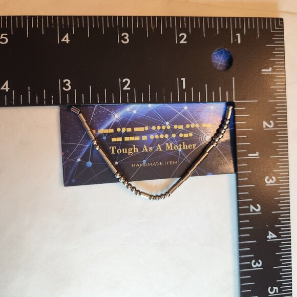 Tough As A Mother Bracelet Morse Code Silver Black Adjustable - Picture 3 of 3